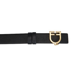 Ceinture en cuir lisse réversible avec boucle logo Equestro Or / noir-marron Ceinture en cuir lisse réversible avec boucle logo Equestro Or / noir-marron