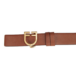 Ceinture en cuir lisse réversible avec boucle logo Equestro Or / noir-marron Ceinture en cuir lisse réversible avec boucle logo Equestro Or / noir-marron