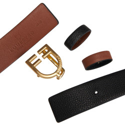 Ceinture en cuir lisse réversible avec boucle logo Equestro Or / noir-marron Ceinture en cuir lisse réversible avec boucle logo Equestro Or / noir-marron