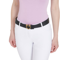 Ceinture en cuir lisse réversible avec boucle logo Equestro Or / noir-marron Ceinture en cuir lisse réversible avec boucle logo Equestro Or / noir-marron