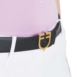 Ceinture en cuir lisse réversible avec boucle logo Equestro Or / noir-marron Ceinture en cuir lisse réversible avec boucle logo Equestro Or / noir-marron