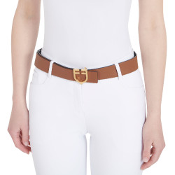 Ceinture en cuir lisse réversible avec boucle logo Equestro Or / noir-marron Ceinture en cuir lisse réversible avec boucle logo Equestro Or / noir-marron