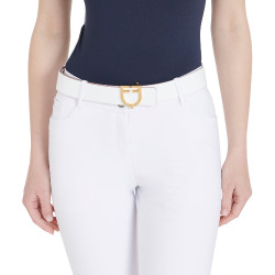 Omkeerbare gladde leren riem met Equestro-logogesp Goud / roze-wit