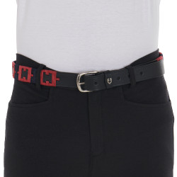 Ceinture en cuir avec motif géométrique Equestro Noir / bleu / bordeaux Multi-couleurs Ceinture en cuir avec motif géométrique Equestro Noir / bleu / bordeaux Multi-couleurs
