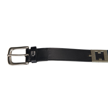 Leren riem met geometrisch patroon Equestro Zwart / marine / grijs Multicolor