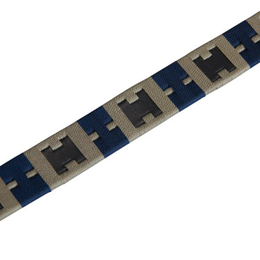 Leren riem met geometrisch patroon Equestro Zwart / marine / grijs Multicolor