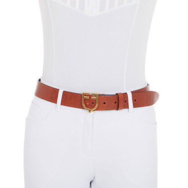Ceinture en cuir avec logo et boucle logo Equestro Or / cognac Marron