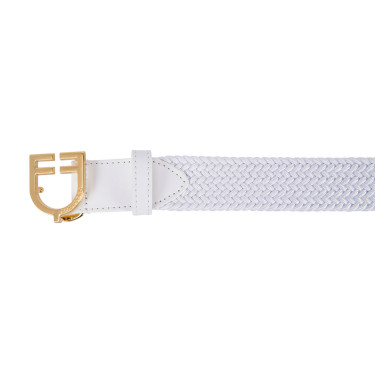 Elastische leren riem met Equestro-logogesp Goud / wit