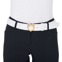 Elastische leren riem met Equestro-logogesp Goud / wit