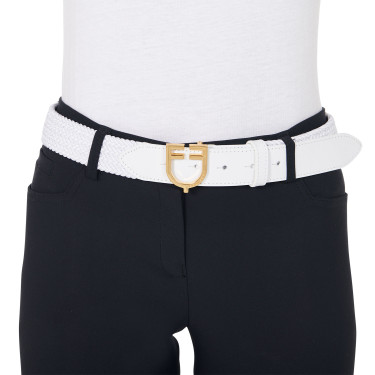 Elastische leren riem met Equestro-logogesp Goud / wit