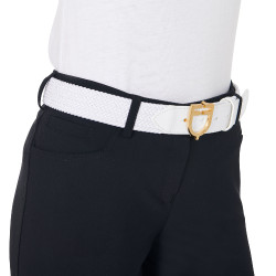 Elastische leren riem met Equestro-logogesp Goud / wit