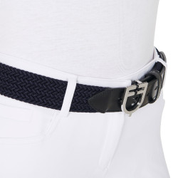 Ceinture élastique en cuir avec boucle logo Equestro Argent / marine Ceinture élastique en cuir avec boucle logo Equestro Argent / marine