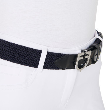 Ceinture élastique en cuir avec boucle logo Equestro Argent / marine Ceinture élastique en cuir avec boucle logo Equestro Argent / marine