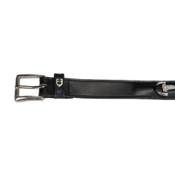 Ceinture anglaise en cuir avec mors eggbutt et strass Equestro Noir / argent