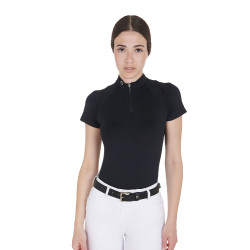 Ceinture anglaise en cuir avec mors eggbutt et strass Equestro Noir / argent