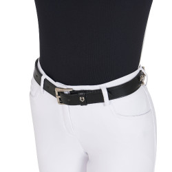 Ceinture anglaise en cuir avec mors eggbutt et strass Equestro Noir / argent