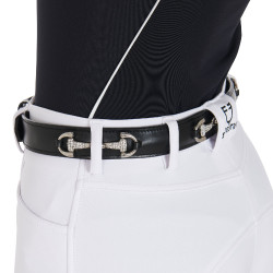Ceinture anglaise en cuir avec mors eggbutt et strass Equestro Noir / argent