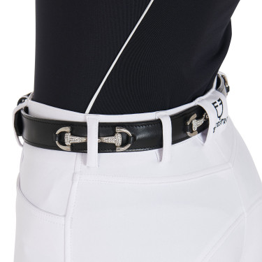 Engelse leren riem met eggbutt bit en strass Equestro Zwart / zilver