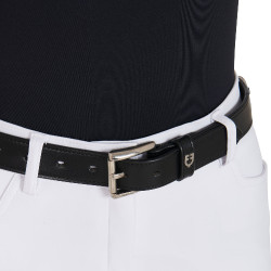 Ceinture anglaise en cuir avec mors eggbutt et strass Equestro Noir / argent