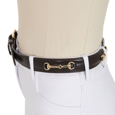 Ceinture anglaise en cuir avec mors eggbutt Equestro Marron / or