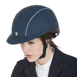 Casque Phantom avec logo frontal et inserts en cuir Equestro Marine Bleu marine