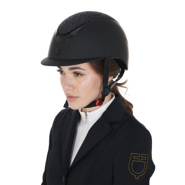 Casque femme Galaxy avec visière étroite et strass Equestro Noir / noir brillant