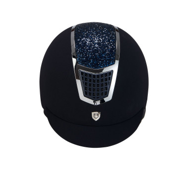 Casque en velours ultra-léger avec strass Eclipse Equestro Marine / argent Bleu