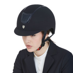 Casque Eclipse en velours uni (3 rembourrages) Equestro Marine / marine Bleu