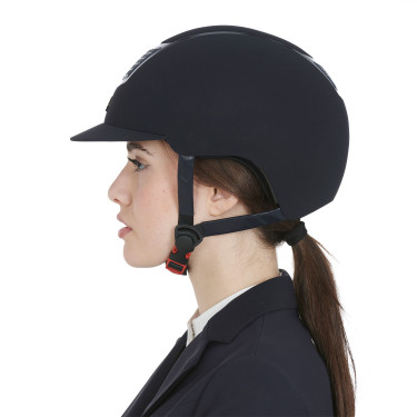 Casque Eclipse en velours uni (3 rembourrages) Equestro Marine / marine Bleu