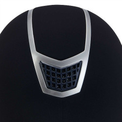 Casque Eclipse en velours uni (3 rembourrages) Equestro Marine / argent Bleu