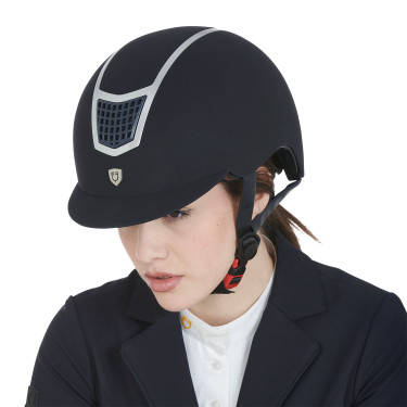 Casque Eclipse en velours uni (3 rembourrages) Equestro Marine / argent Bleu