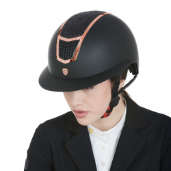 Eclipse-helm met strass en brede klep (3 voeringen) Equestro Zwart / roségoud