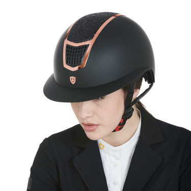 Eclipse-helm met strass en brede klep (3 voeringen) Equestro Zwart / roségoud