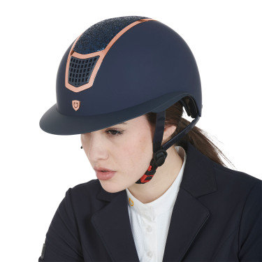 Eclipse-helm met strass en brede klep (3 voeringen) Equestro Marine / roségoud Marineblauw
