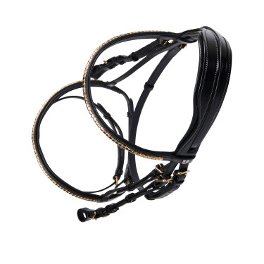 Engelse lederen hoofdstel clincher zonder teugels Equestro Zwart