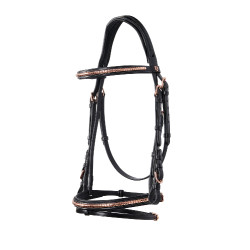 Bride anglaise en cuir clincher couleur or rose sans rênes Equestro Noir Bride anglaise en cuir clincher couleur or rose sans rênes Equestro Noir