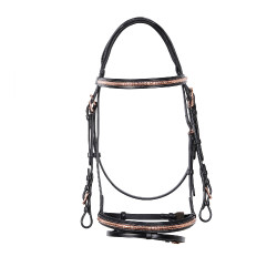 Bride anglaise en cuir clincher couleur or rose sans rênes Equestro Noir Bride anglaise en cuir clincher couleur or rose sans rênes Equestro Noir