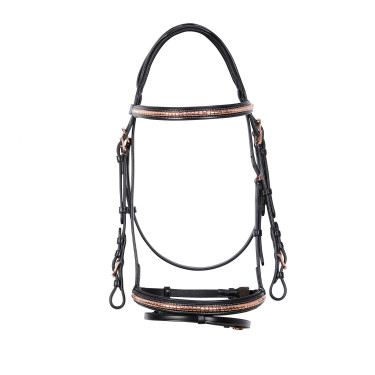 Bride anglaise en cuir clincher couleur or rose sans rênes Equestro Bride anglaise en cuir clincher couleur or rose sans rênes Equestro