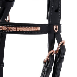 Bride anglaise en cuir clincher couleur or rose sans rênes Equestro Noir Bride anglaise en cuir clincher couleur or rose sans rênes Equestro Noir