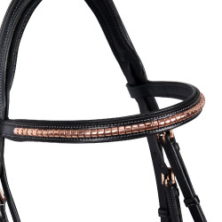 Bride anglaise en cuir clincher couleur or rose sans rênes Equestro Noir Bride anglaise en cuir clincher couleur or rose sans rênes Equestro Noir