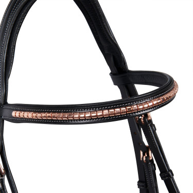Bride anglaise en cuir clincher couleur or rose sans rênes Equestro Bride anglaise en cuir clincher couleur or rose sans rênes Equestro