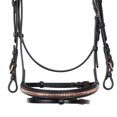 Bride anglaise en cuir clincher couleur or rose sans rênes Equestro Bride anglaise en cuir clincher couleur or rose sans rênes Equestro