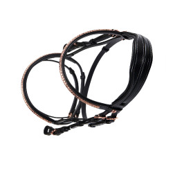 Bride anglaise en cuir clincher couleur or rose sans rênes Equestro Noir Bride anglaise en cuir clincher couleur or rose sans rênes Equestro Noir
