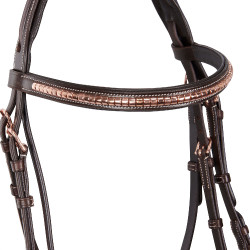 Bride anglaise en cuir clincher couleur or rose sans rênes Equestro Marron foncé Bride anglaise en cuir clincher couleur or rose sans rênes Equestro Marron foncé