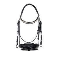 Engelse leren hoofdstel met glitters zonder teugels Equestro Zwart