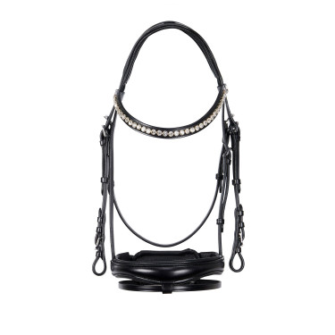 Engelse leren hoofdstel met glitters zonder teugels Equestro Zwart