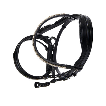 Bride anglaise en cuir avec paillettes sans rênes Equestro Noir Bride anglaise en cuir avec paillettes sans rênes Equestro Noir