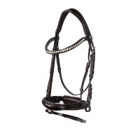 Bride anglaise en cuir avec paillettes sans rênes Equestro Marron foncé