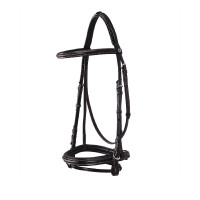 Bride anglaise en cuir avec broderies Deco Equestro Marron foncé