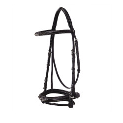 Bride anglaise en cuir avec broderies Deco Equestro Marron foncé